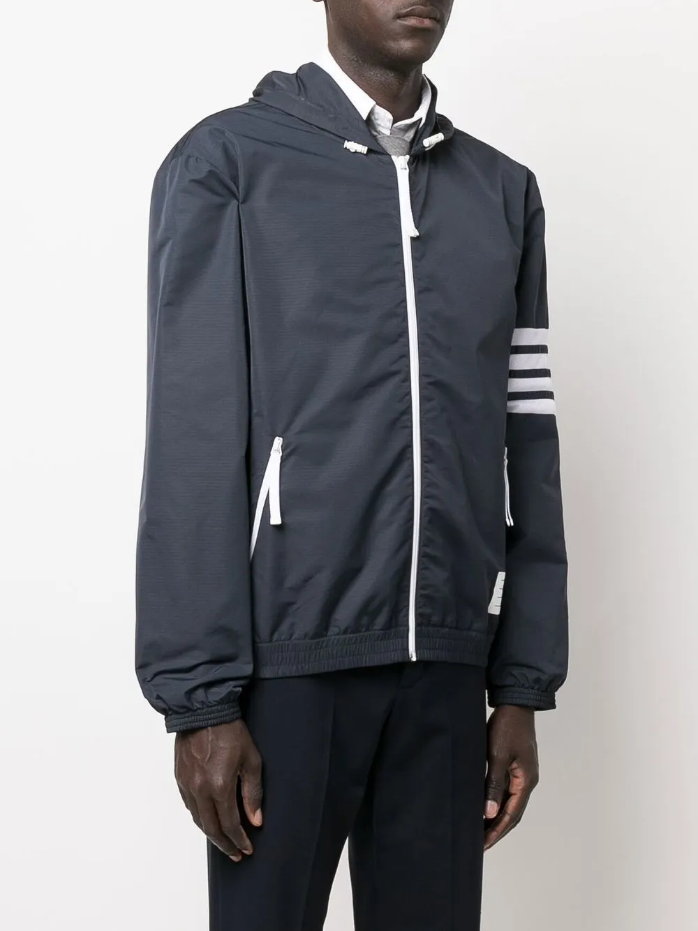 Shop Thom Browne 4-bar Stripe Hooded Jacket In Blue