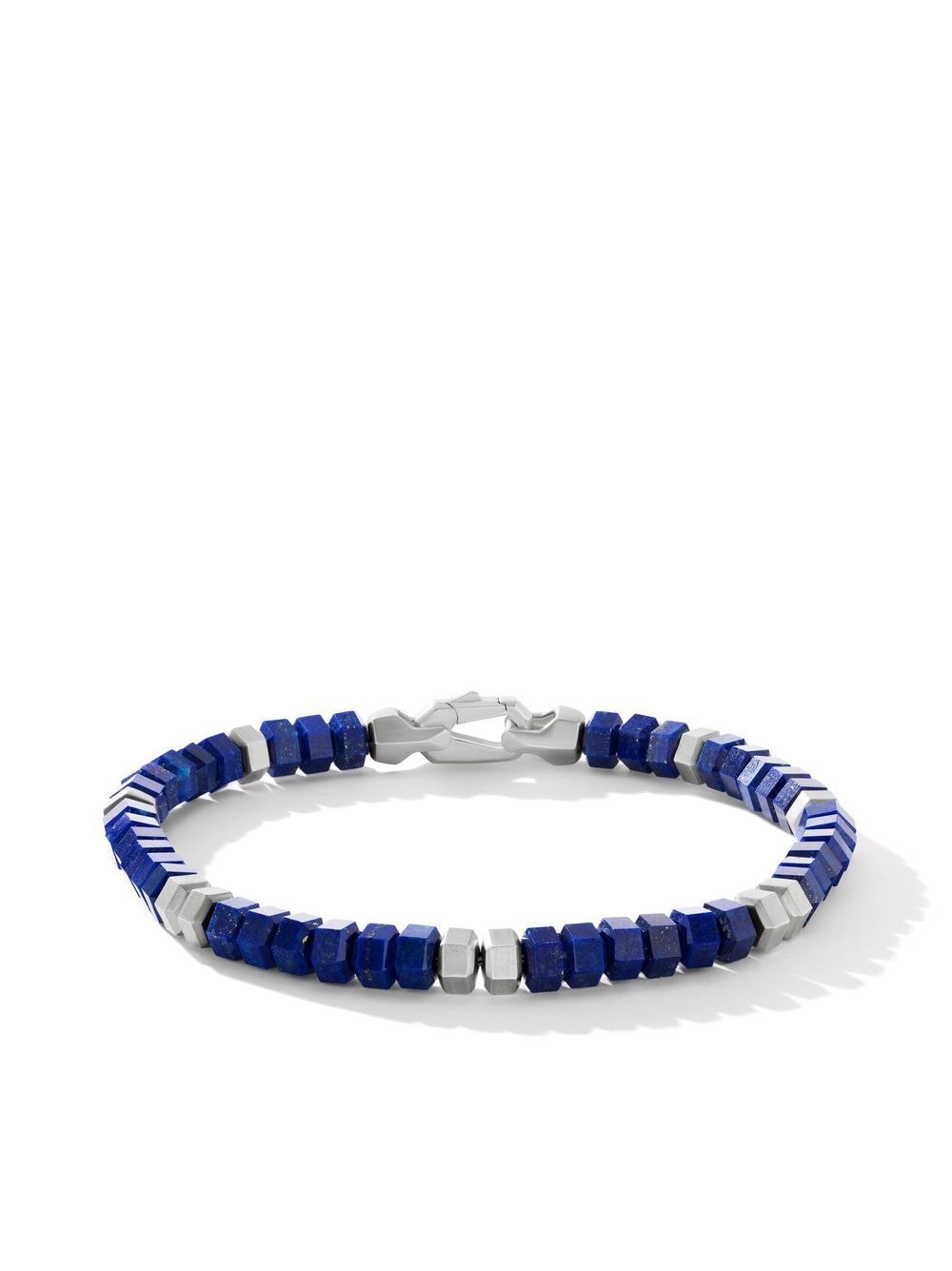 Shop David Yurman Sterling Silver Hex Bead Lapis Bracelet In Blue