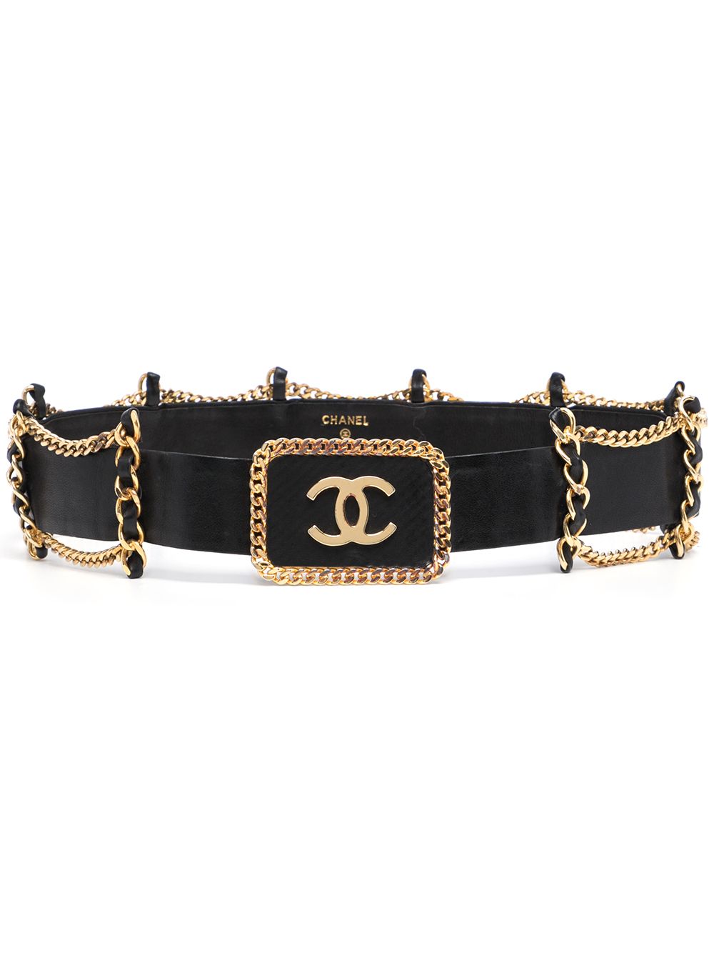 Pre-owned Chanel 1990s Logo Buckle Chain-embellished Belt In Black