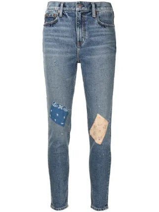 Jeans skinny con dettaglio patchwork Blu Farfetch Bambina Abbigliamento Pantaloni e jeans Jeans Jeans skinny 