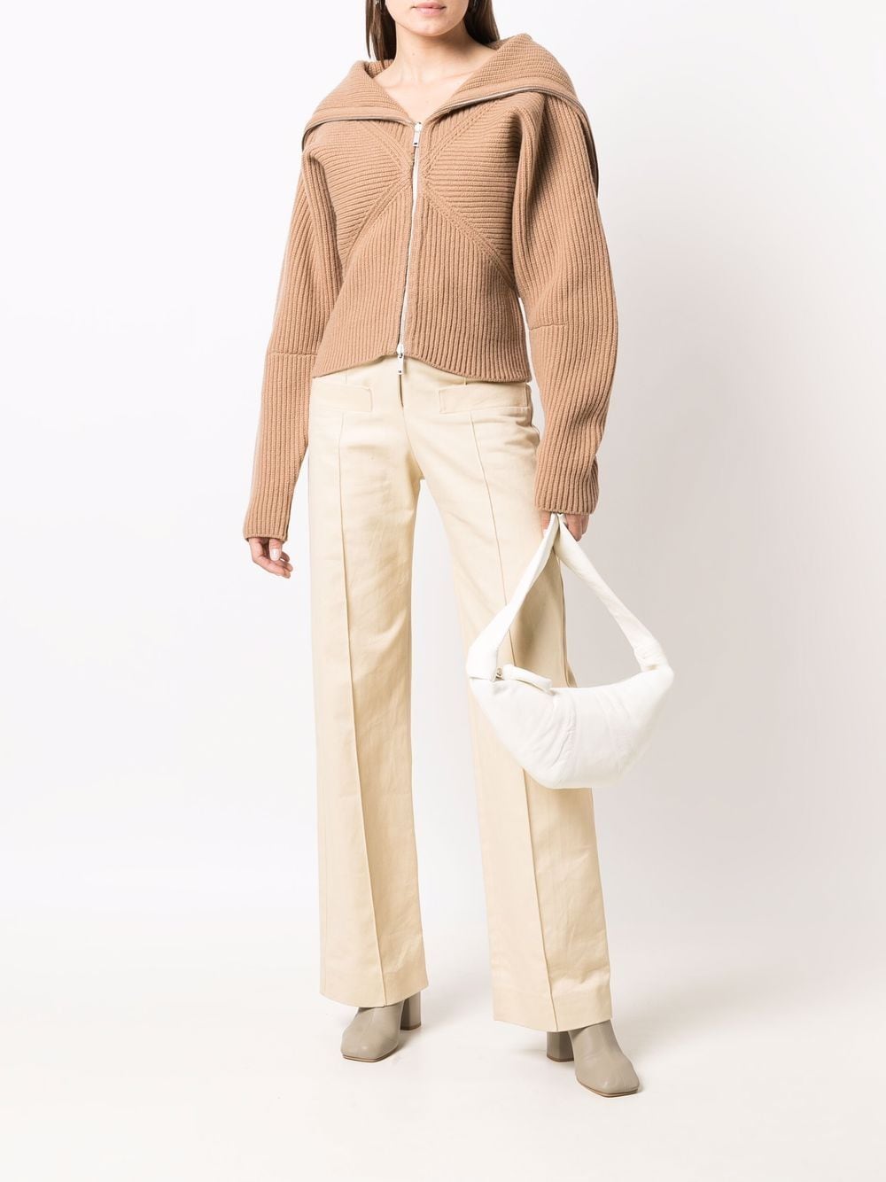 Shop Ambush Folded-collar Zipped Cardigan In Nude