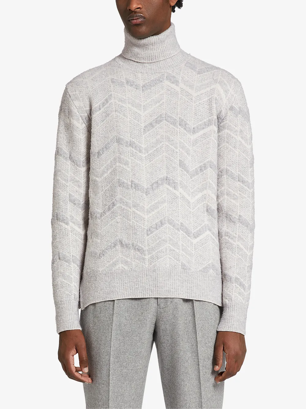 Ermenegildo Zegna Chevron-pattern Jumper In Grey