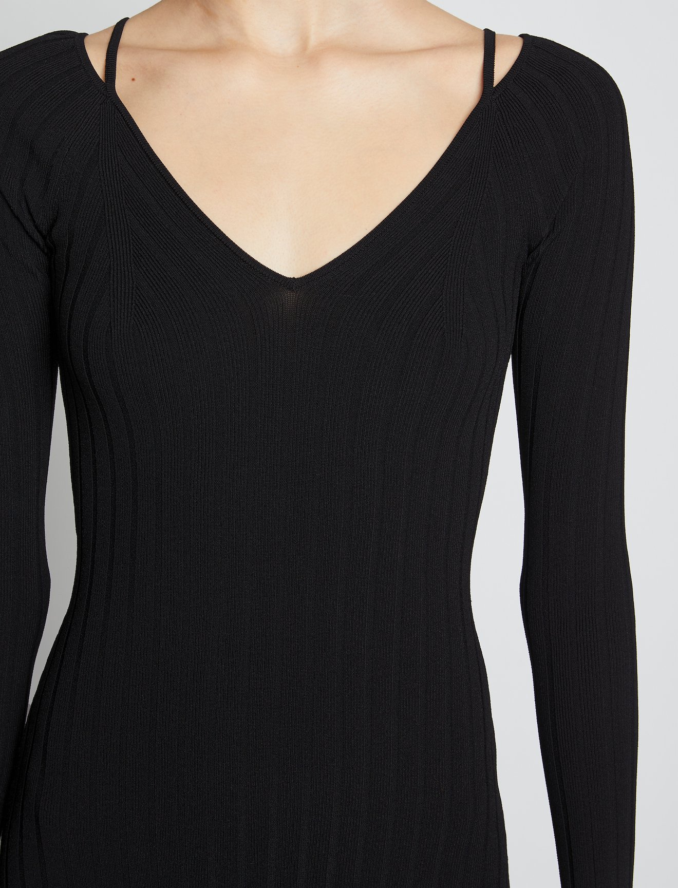 Lightweight Rib Knit V-Neck Dress #3