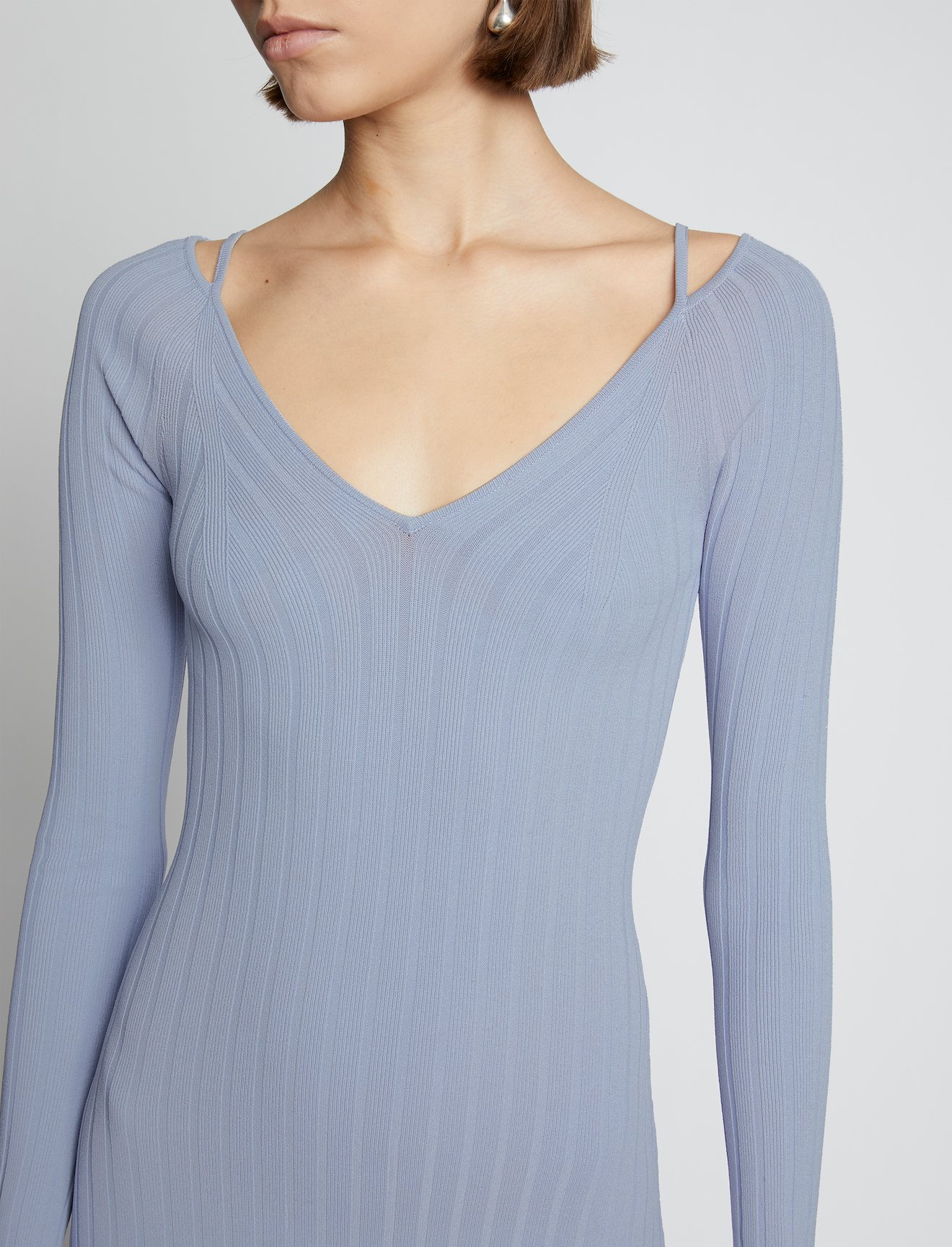 Lightweight Rib Knit V-Neck Dress #3
