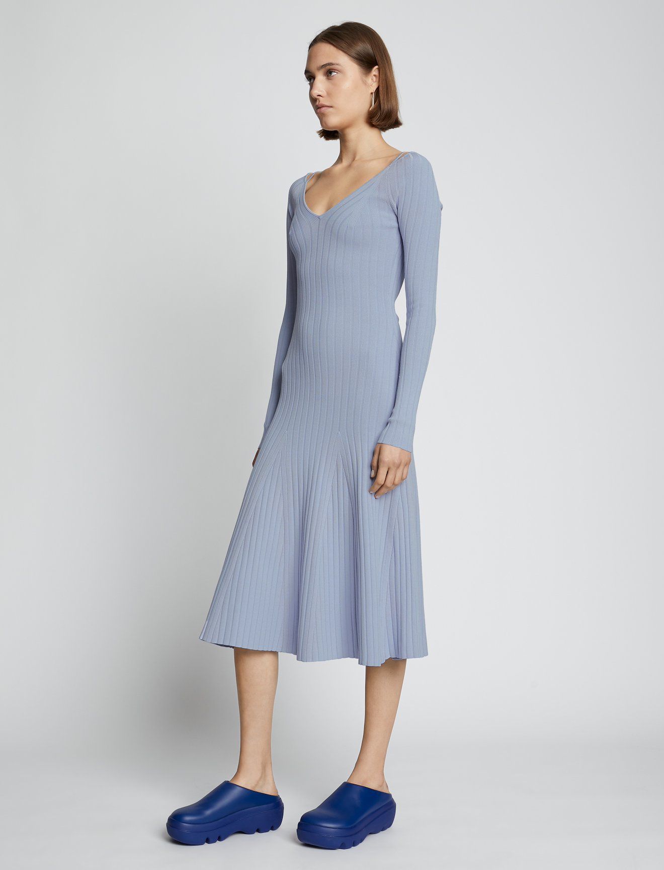 Lightweight Rib Knit V-Neck Dress #1
