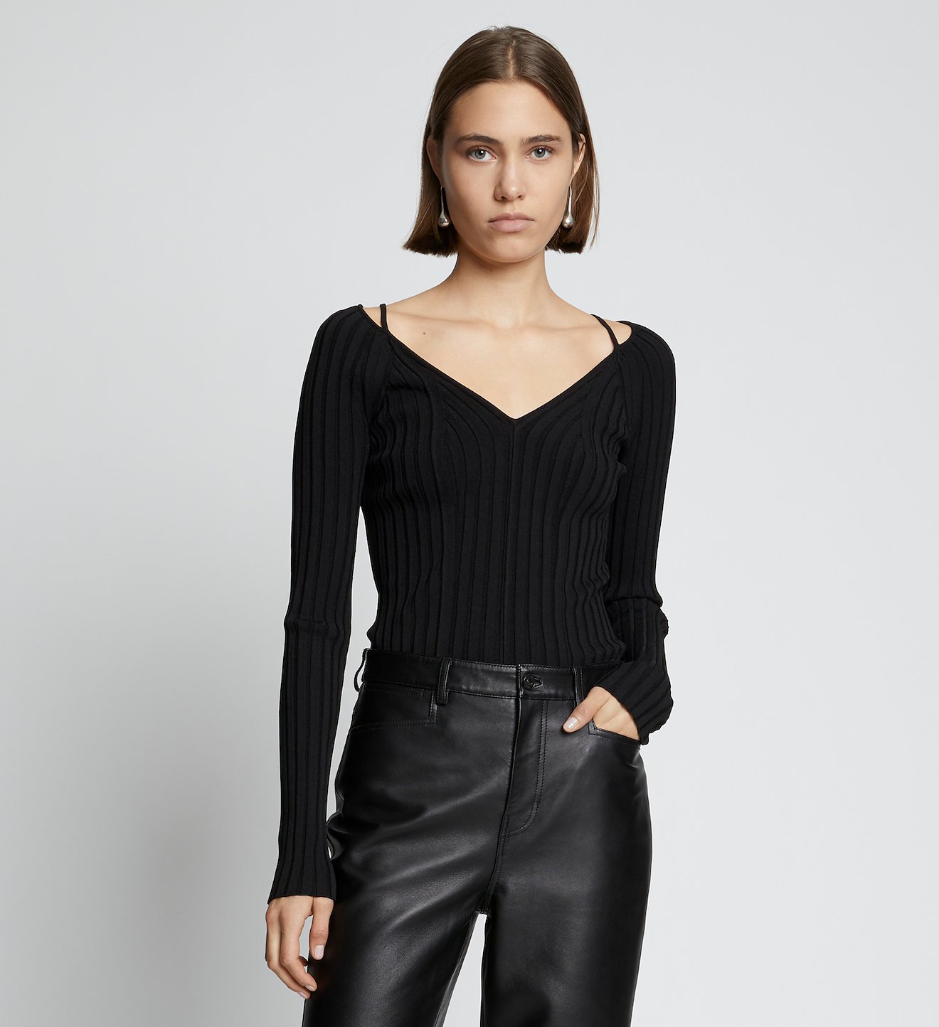 Lightweight Rib Knit V-Neck Top