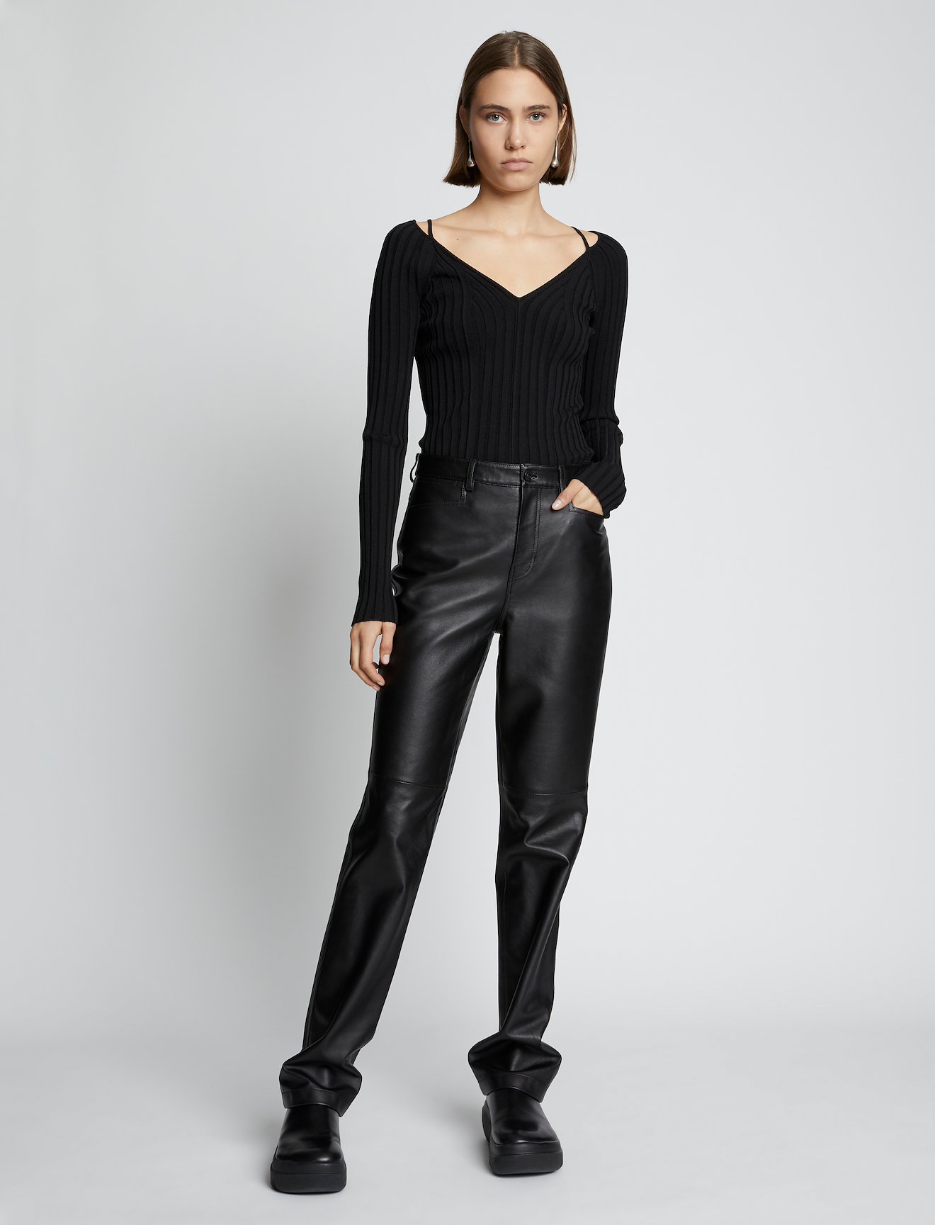 Lightweight Rib Knit V-Neck Top #1