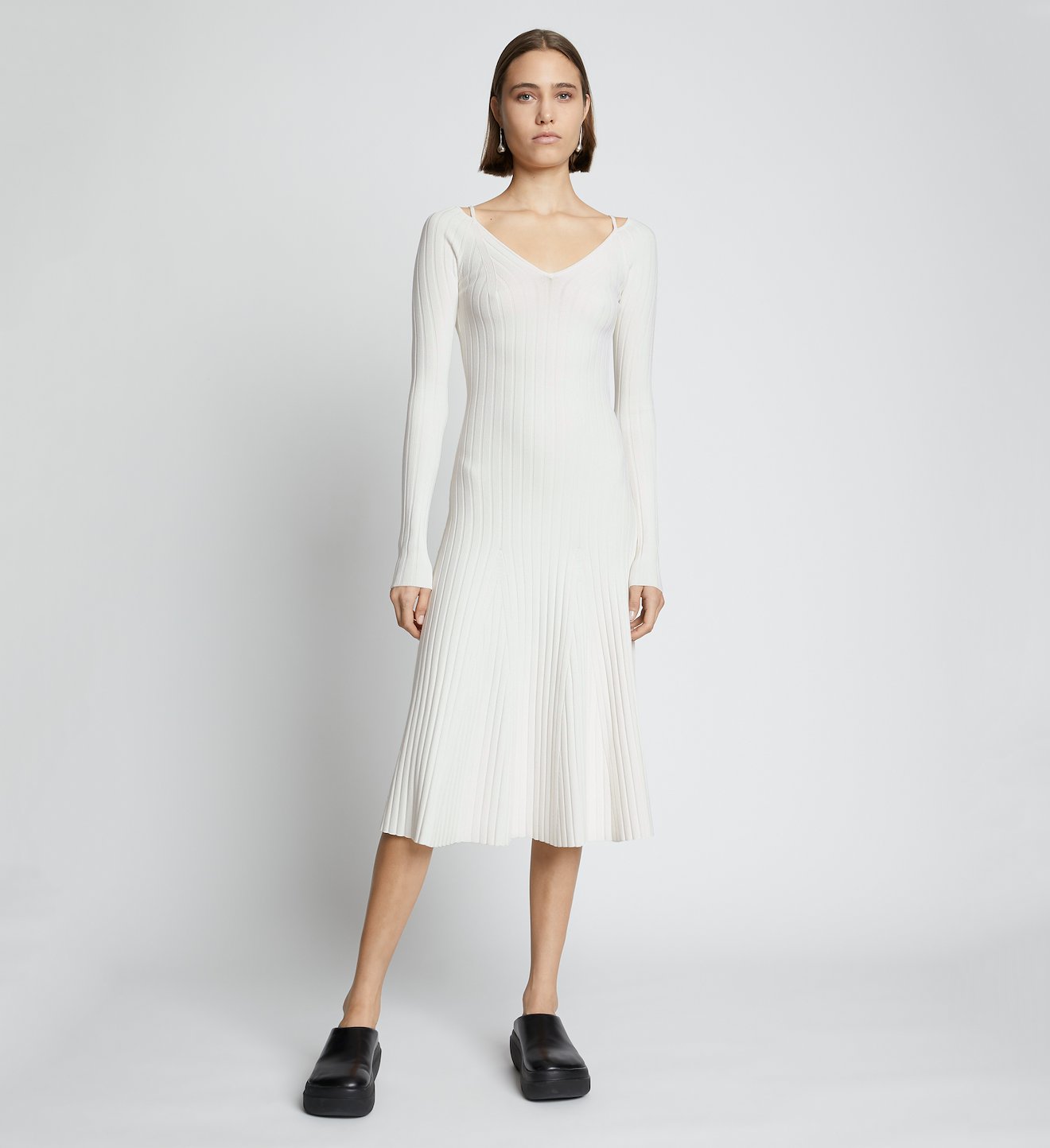 Lightweight Rib Knit V-Neck Dress