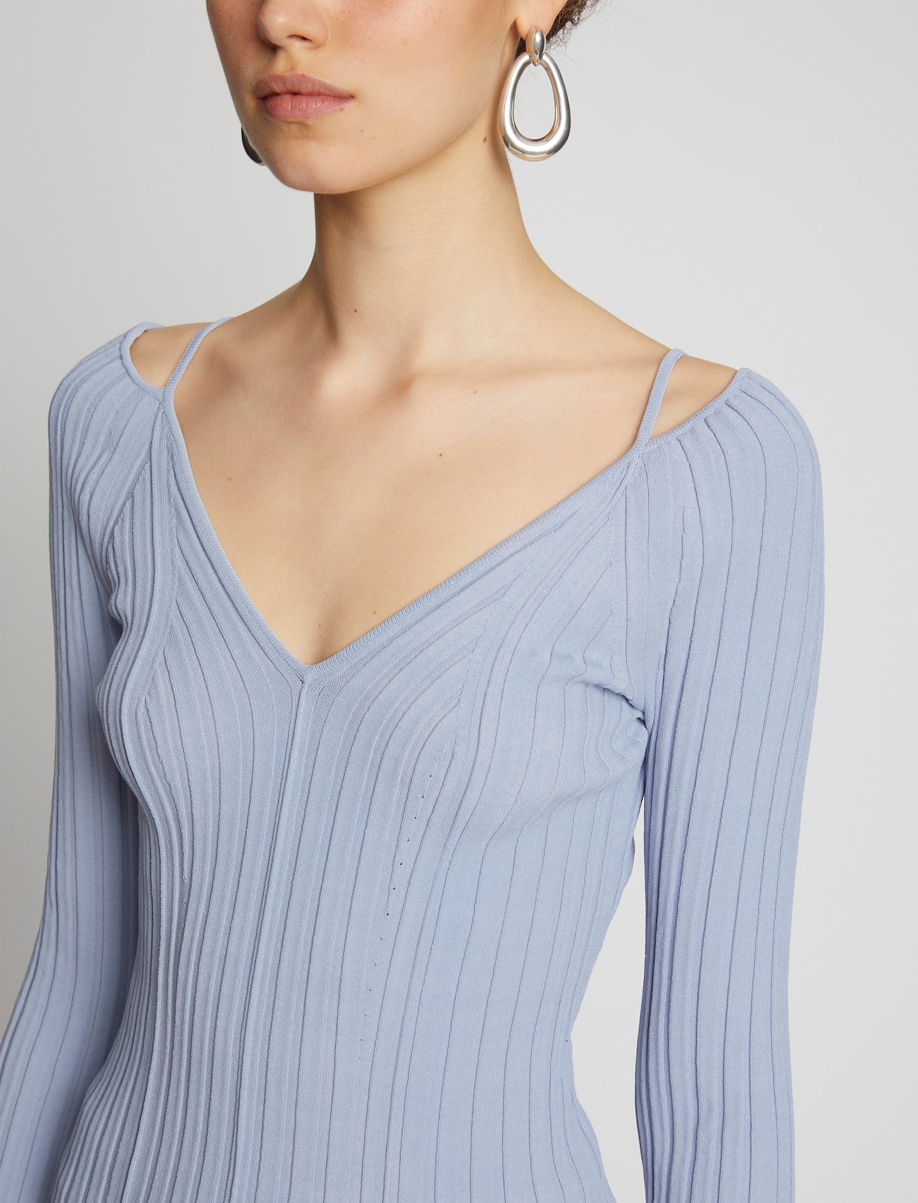 Lightweight Rib Knit V-Neck Top #4