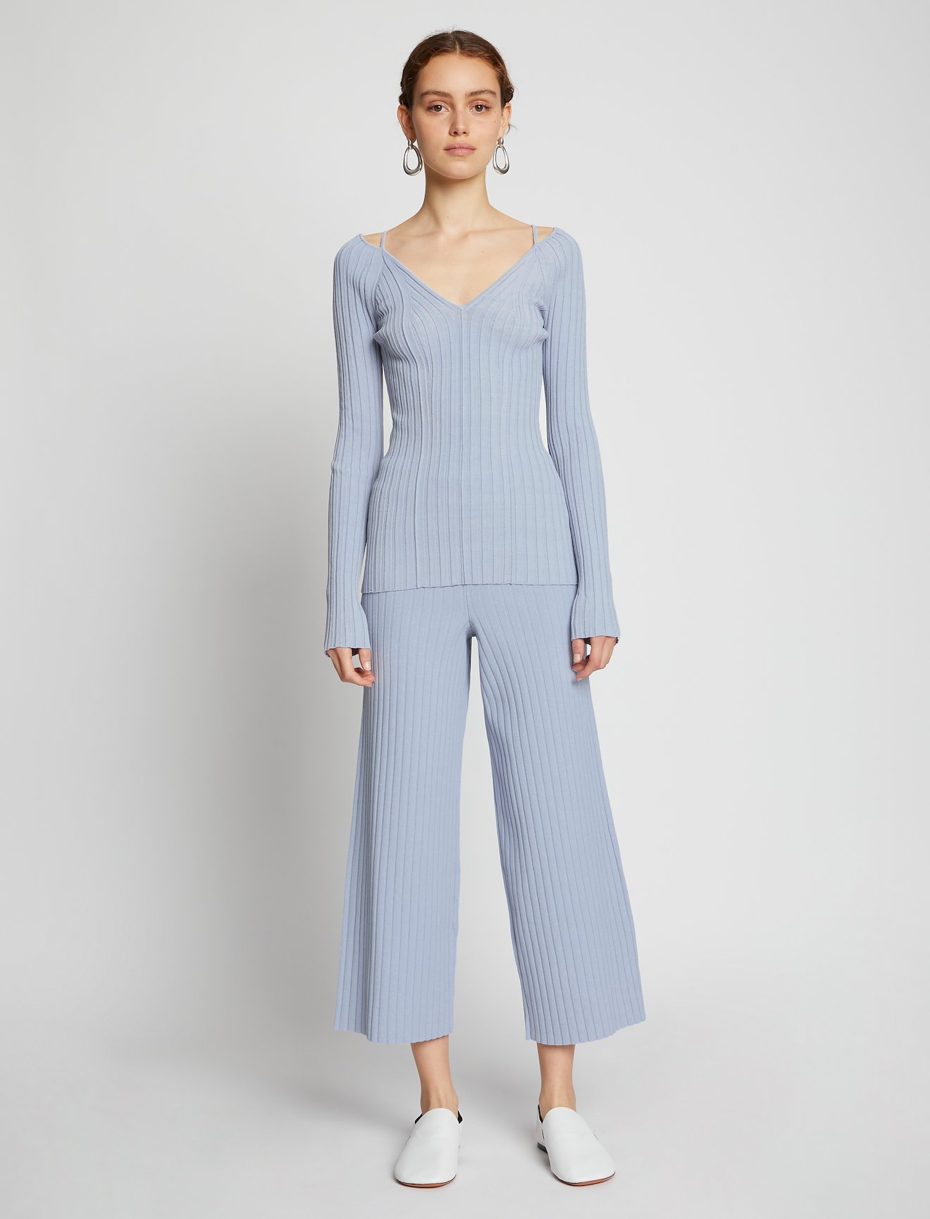 Lightweight Rib Knit V-Neck Top #1