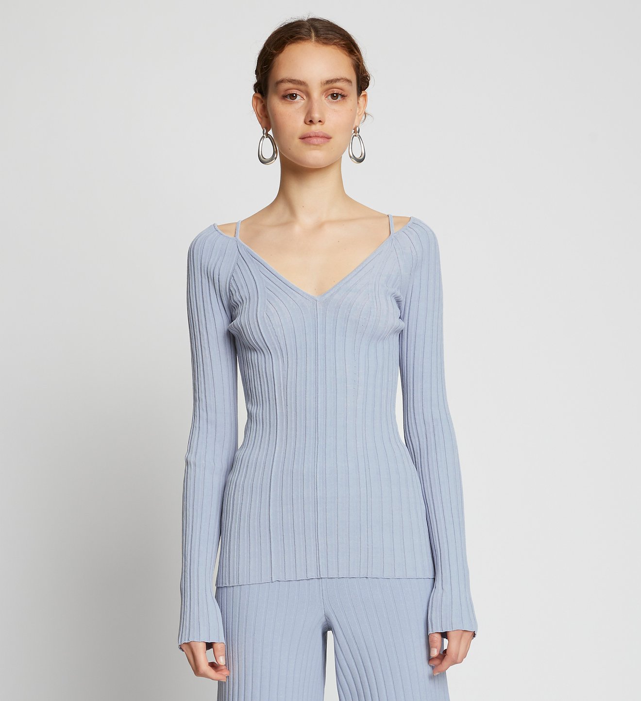 Lightweight Rib Knit V-Neck Top
