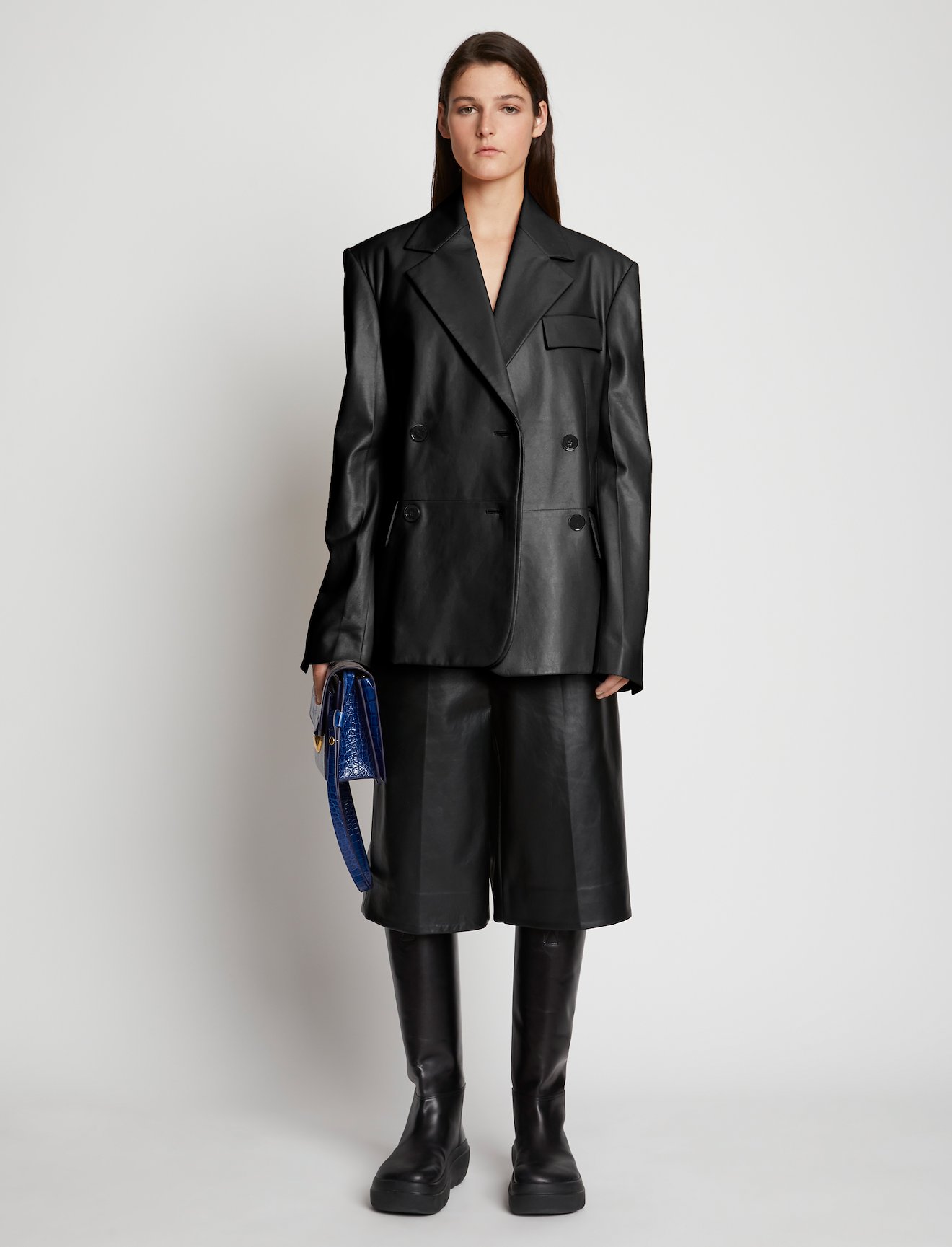 Double Breasted Leather Blazer in black | Proenza Schouler