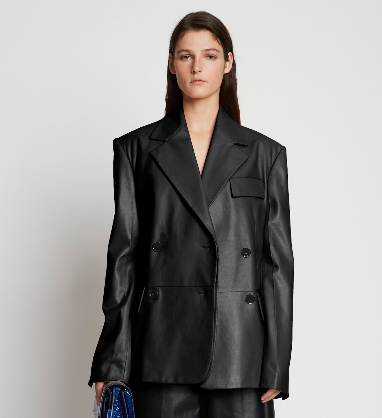 Double Breasted Leather Blazer in black | Proenza Schouler