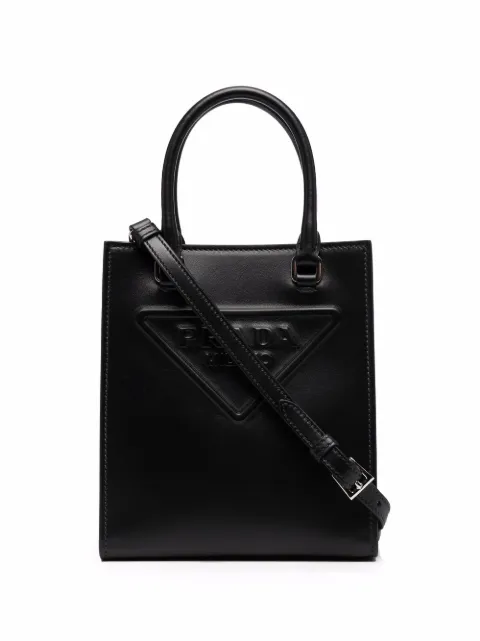 Prada Mini Triangle Logo Embossed Tote Bag - Farfetch