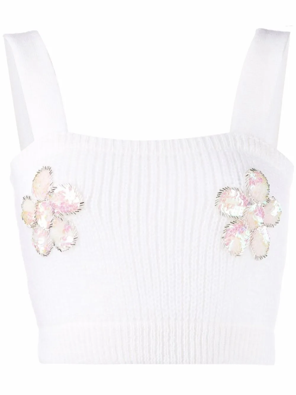 Alessandra Rich cropped floral-applique mohair-blend top