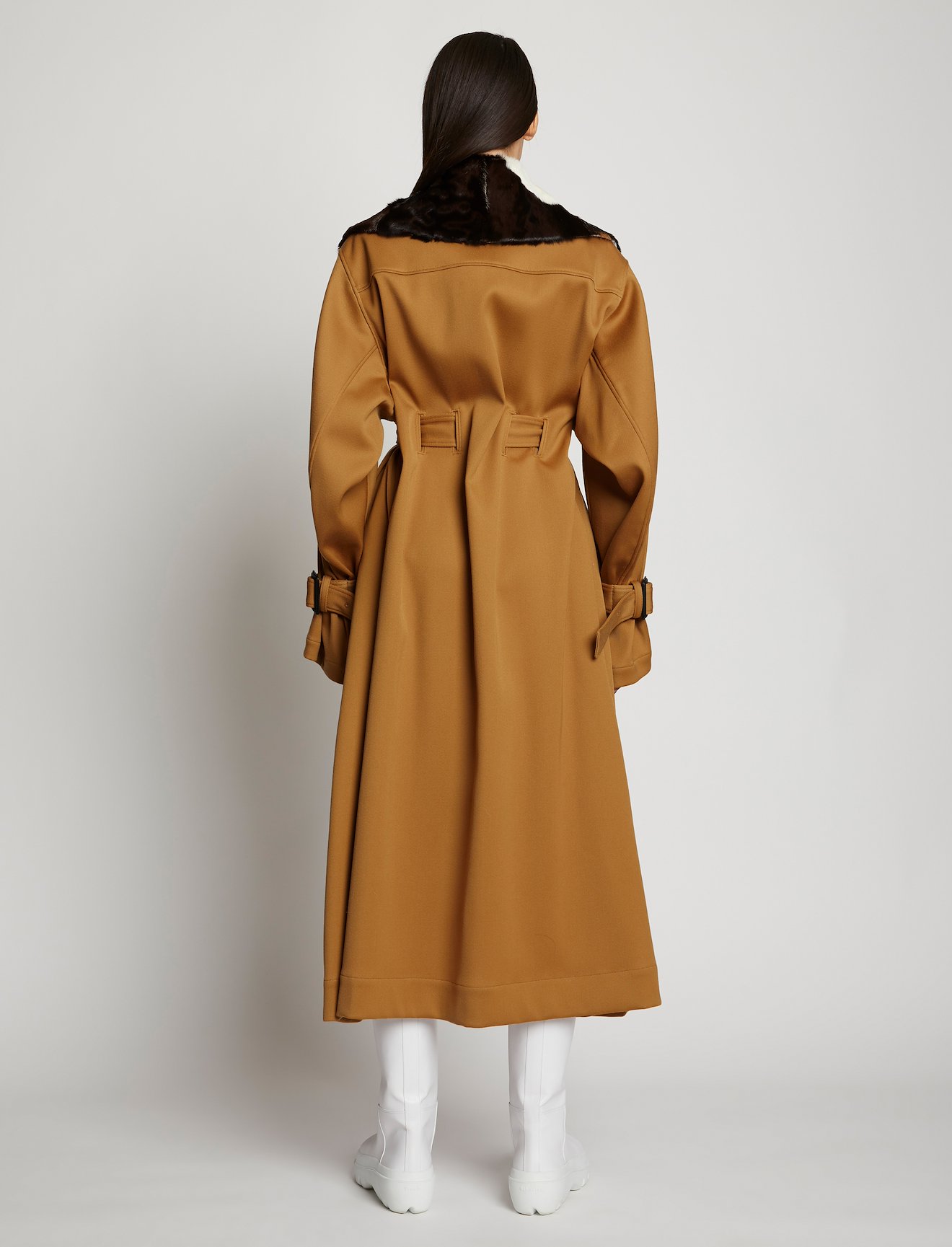 Wool Twill Belted Trench Coat with Shearling Collar #2