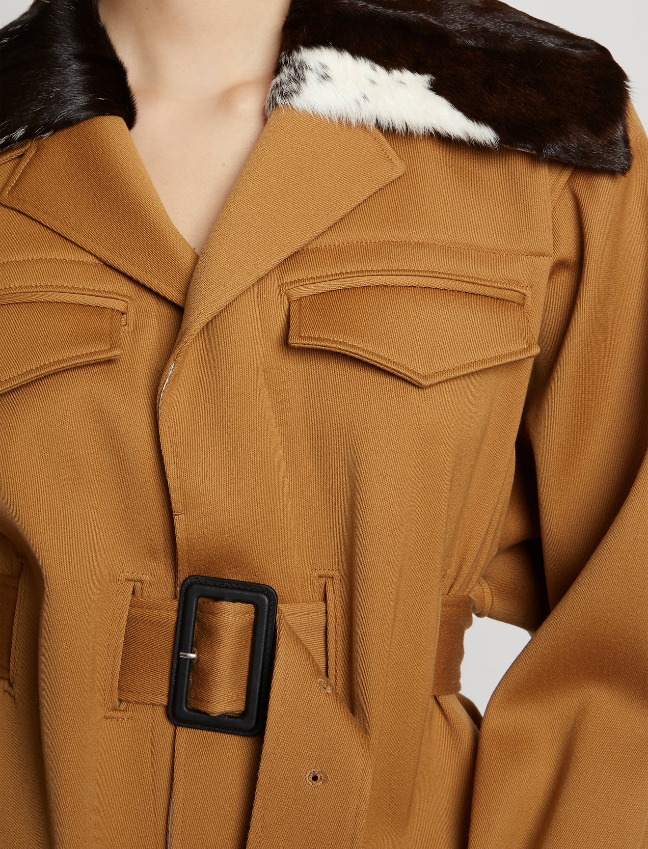 Wool Twill Belted Trench Coat with Shearling Collar #3