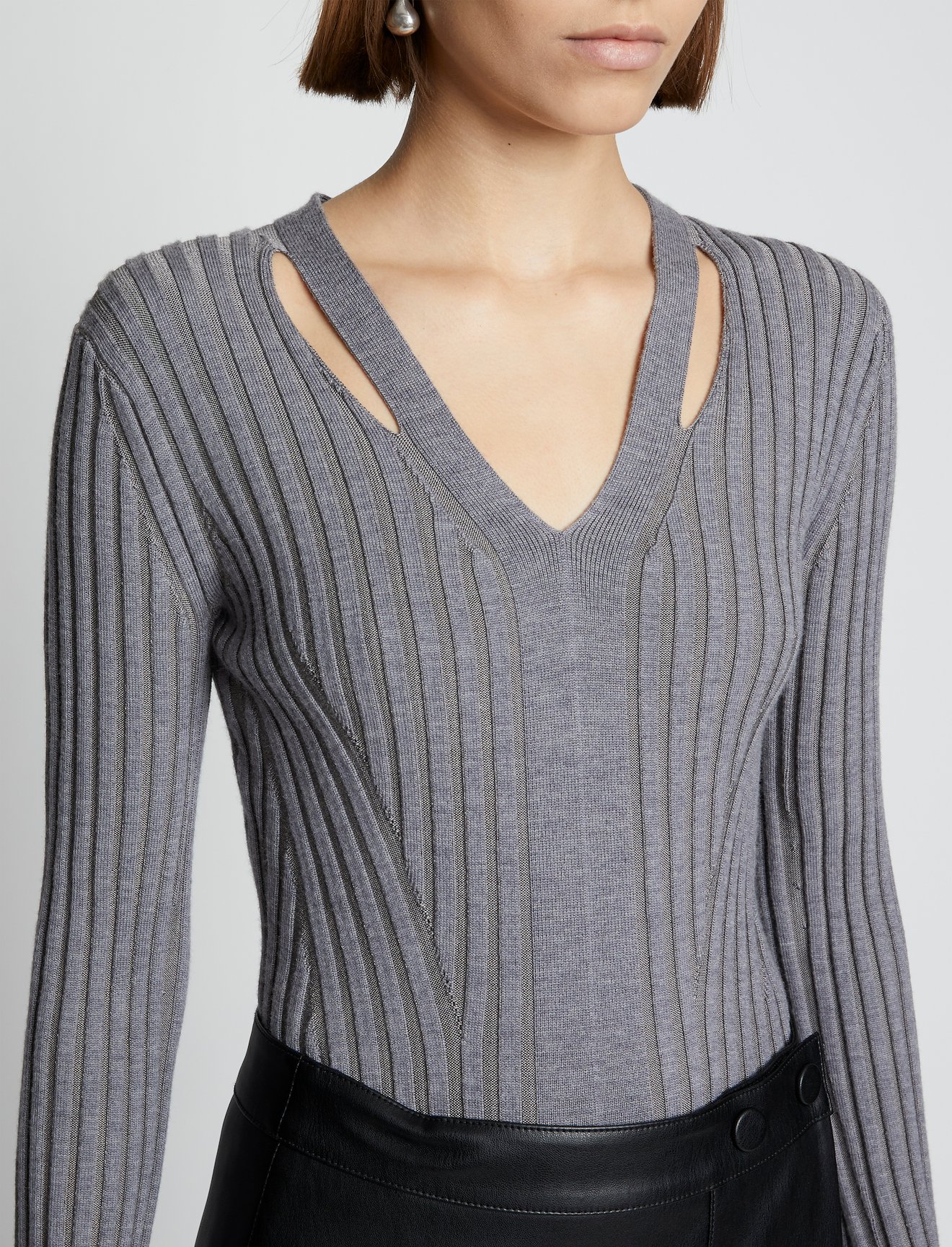 Merino Rib Knit V-Neck Sweater #4