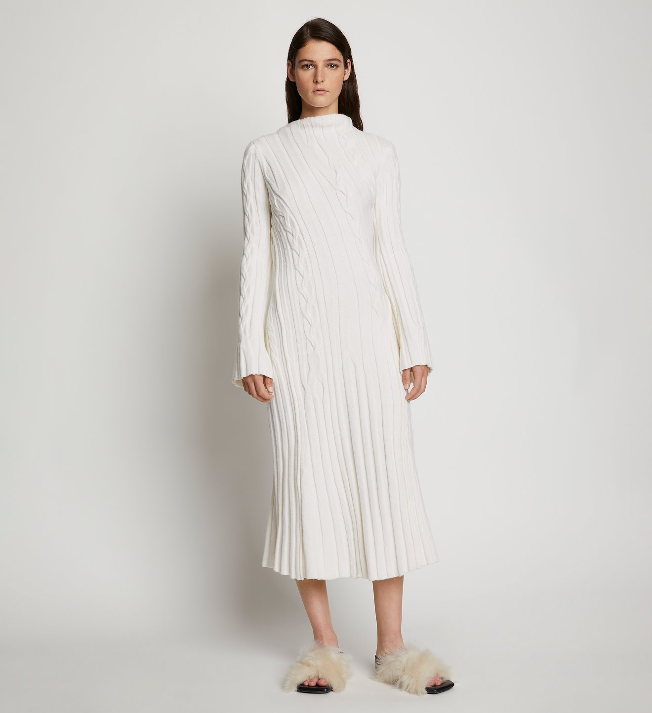 Bias Cable Knit Dress in white | Proenza Schouler