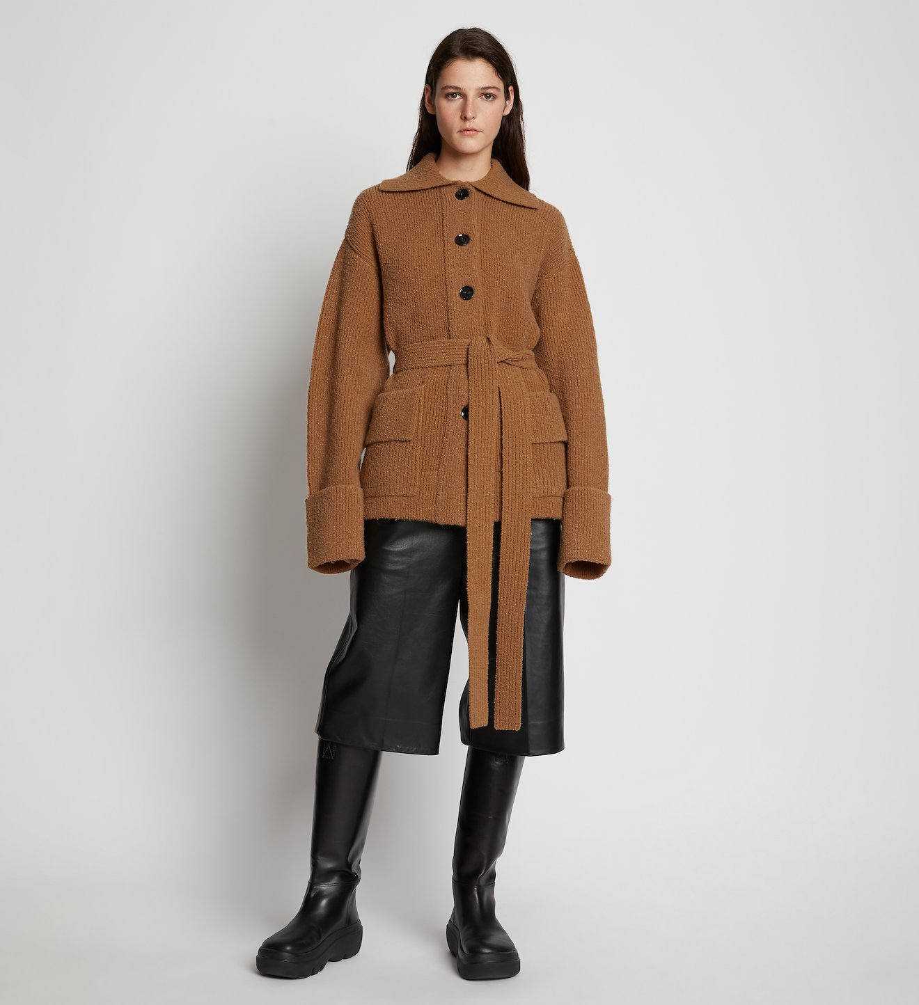 Wool Cashmere Belted Cardigan in brown | Proenza Schouler