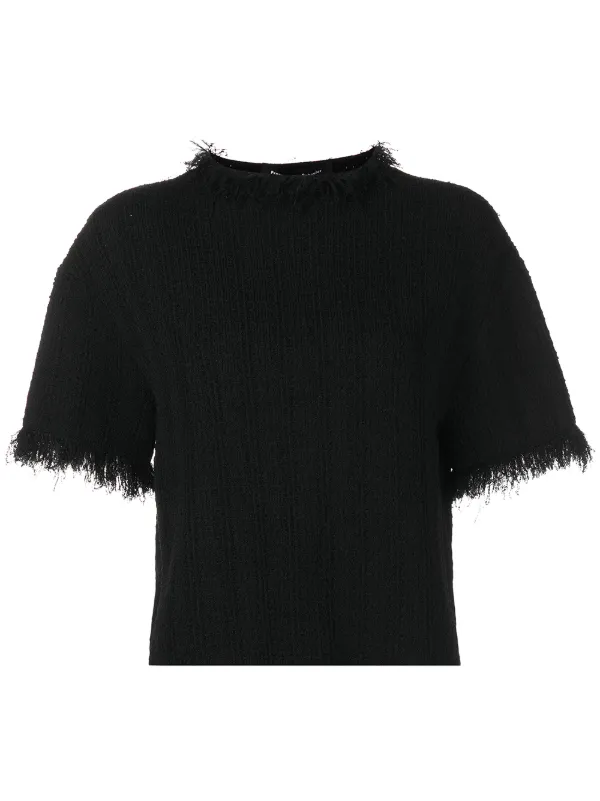 Proenza Schouler Frayed-edge Short-sleeve Jumper in Black