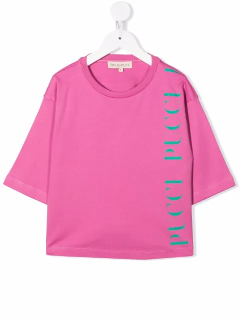 PUCCI Junior logo-print cropped T-shirt