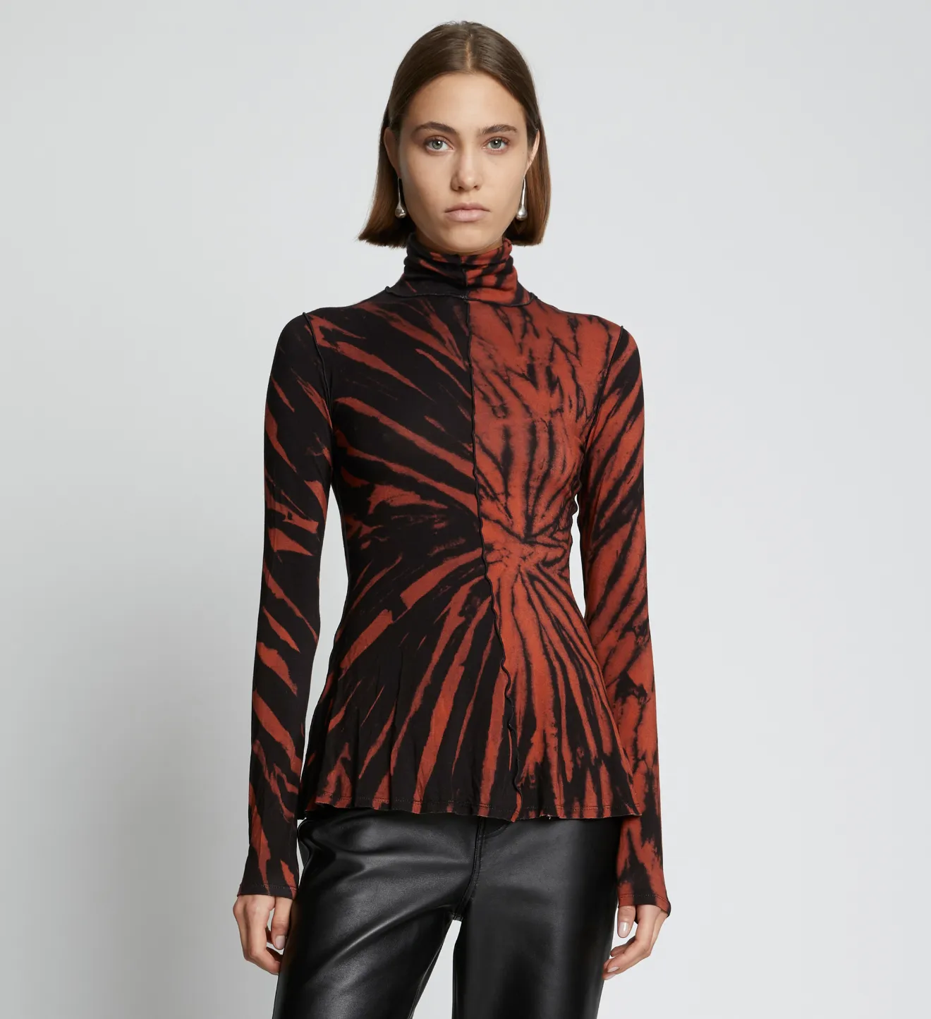 Spiral Tie Dye Turtleneck Top in red 