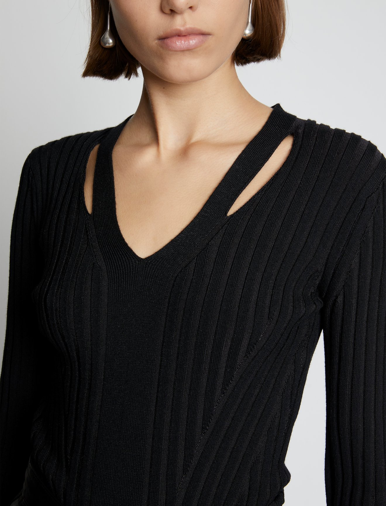 Merino Rib Knit V-Neck Sweater #4