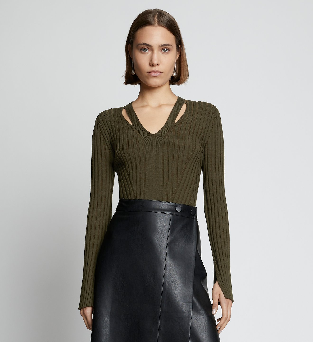 Merino Rib Knit V-Neck Sweater
