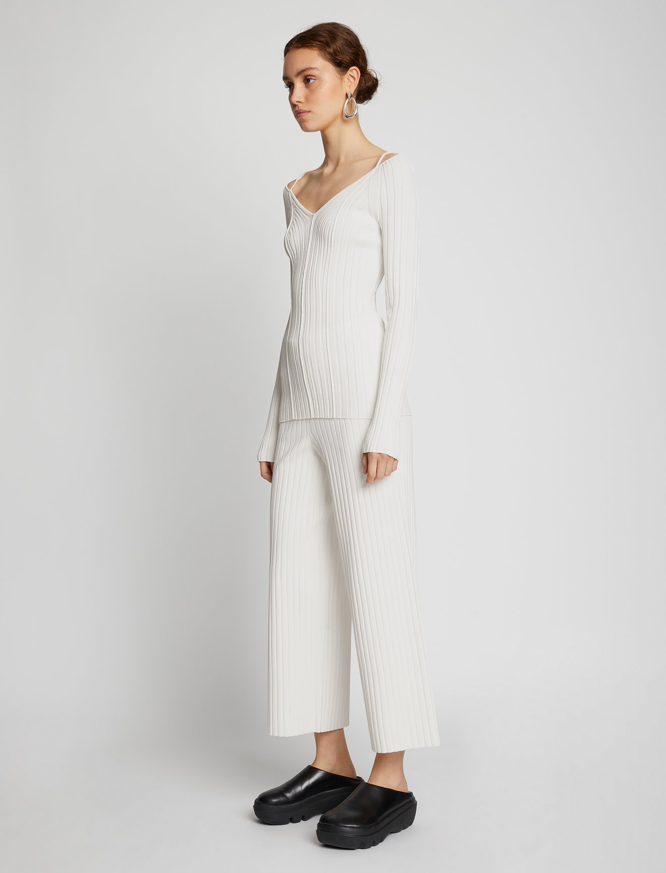 Lightweight Rib Knit V-Neck Top #2