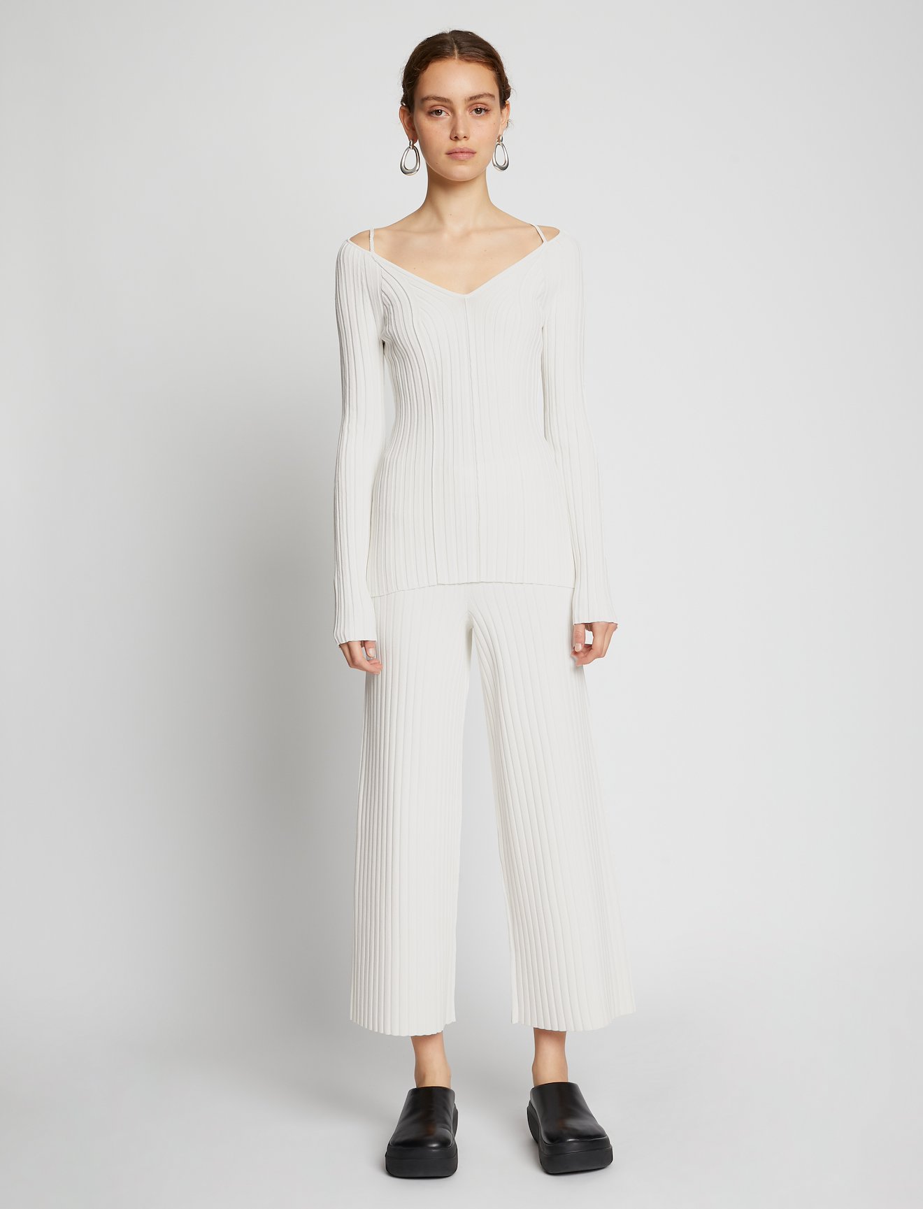 Lightweight Rib Knit V-Neck Top #1