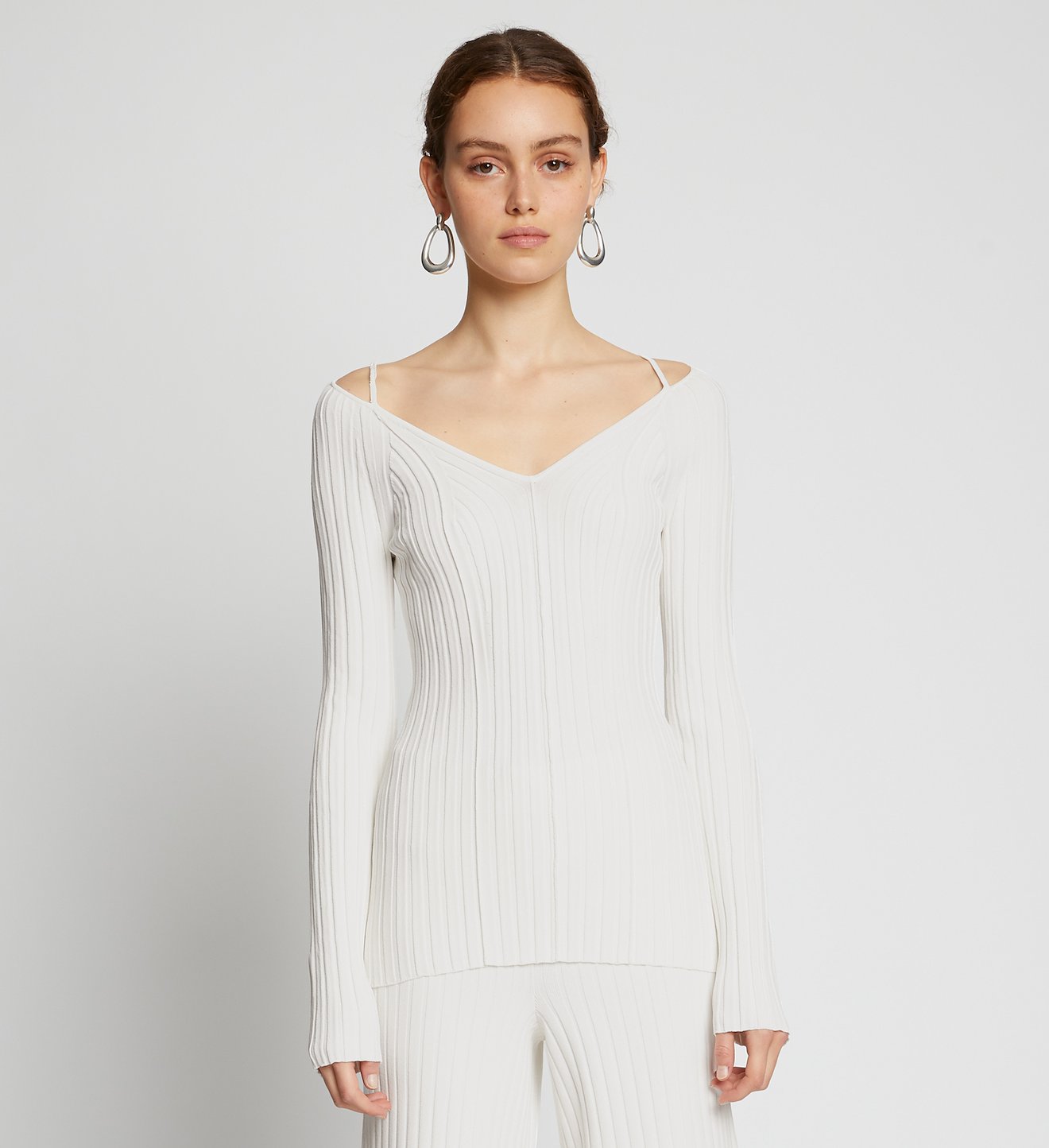 Lightweight Rib Knit V-Neck Top