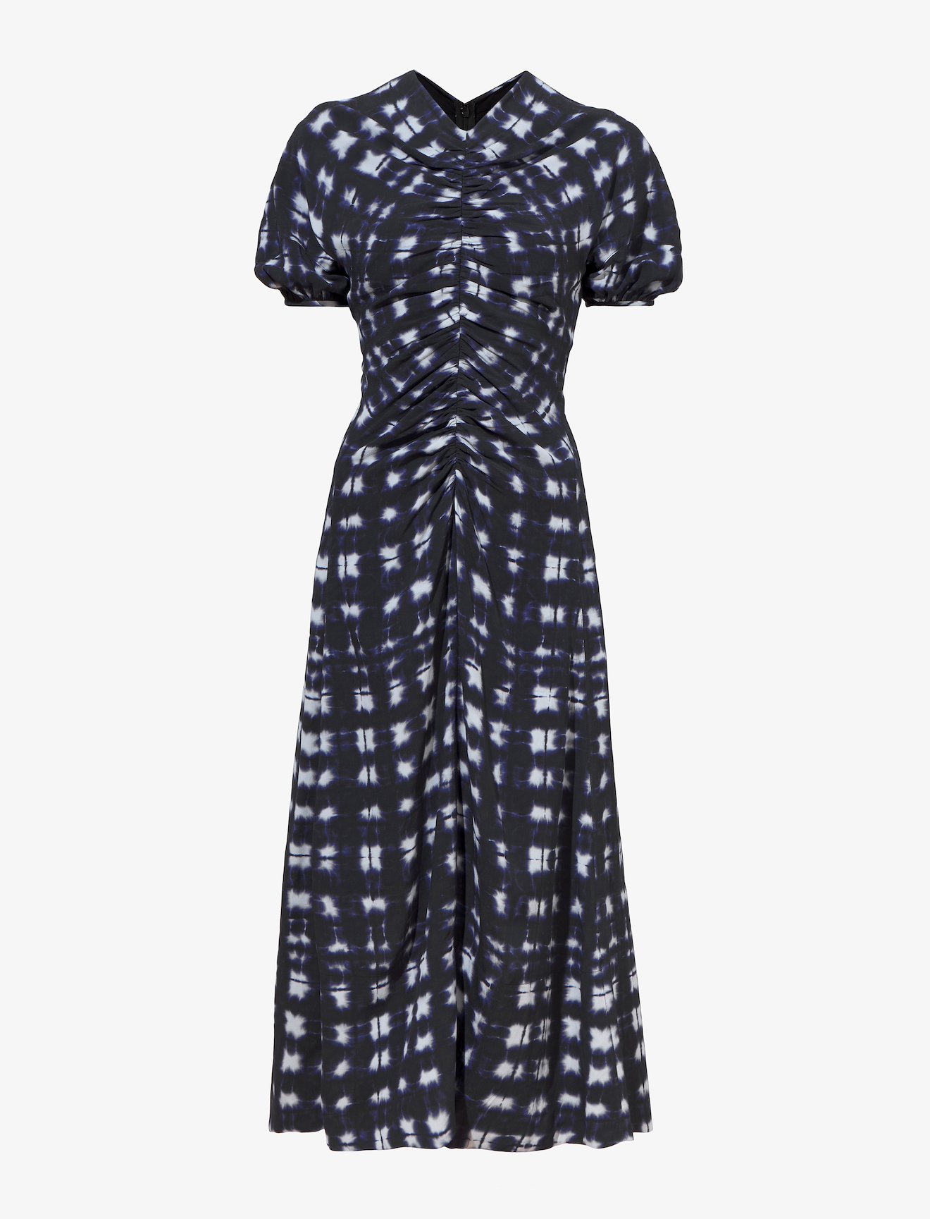 Printed Tie Dye Gathered Dress in blue | Proenza Schouler