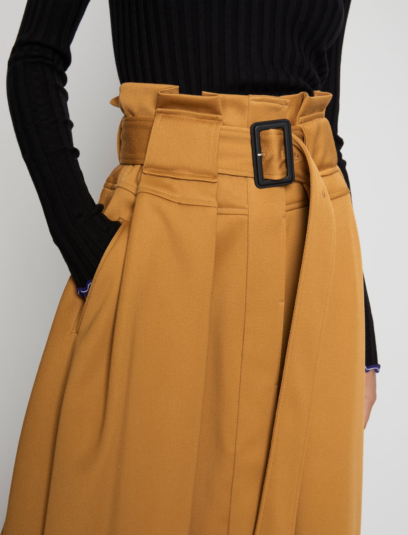 Wool Twill Belted Midi Skirt #3