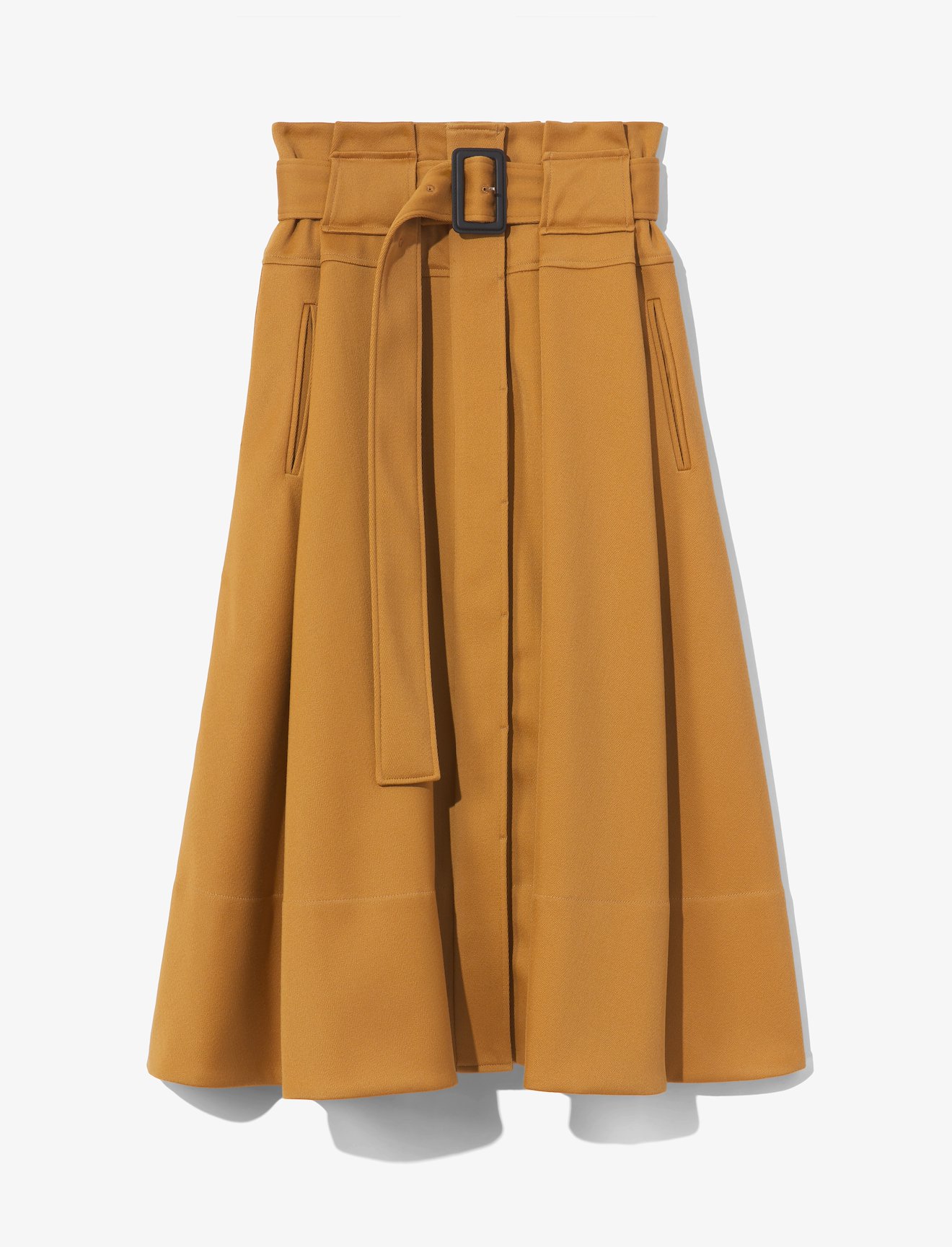 Wool Twill Belted Midi Skirt #4