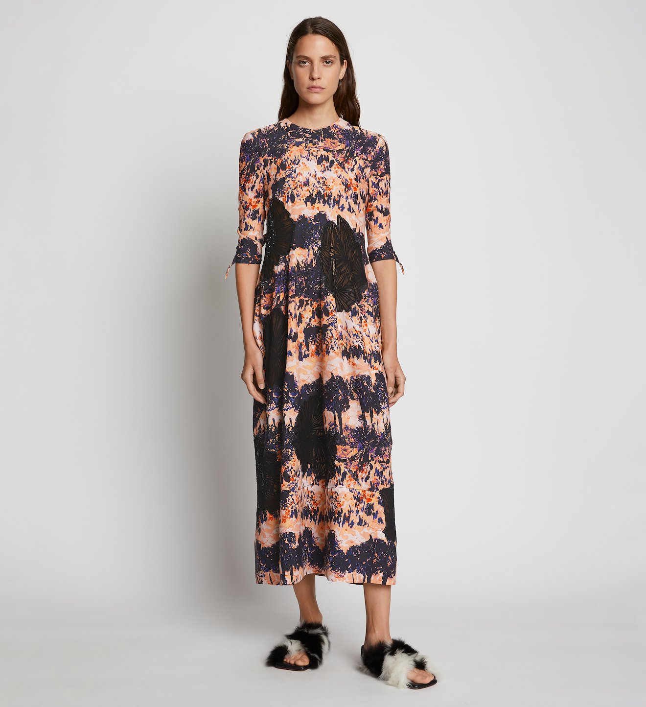 Embroidered Scenic Print Dress