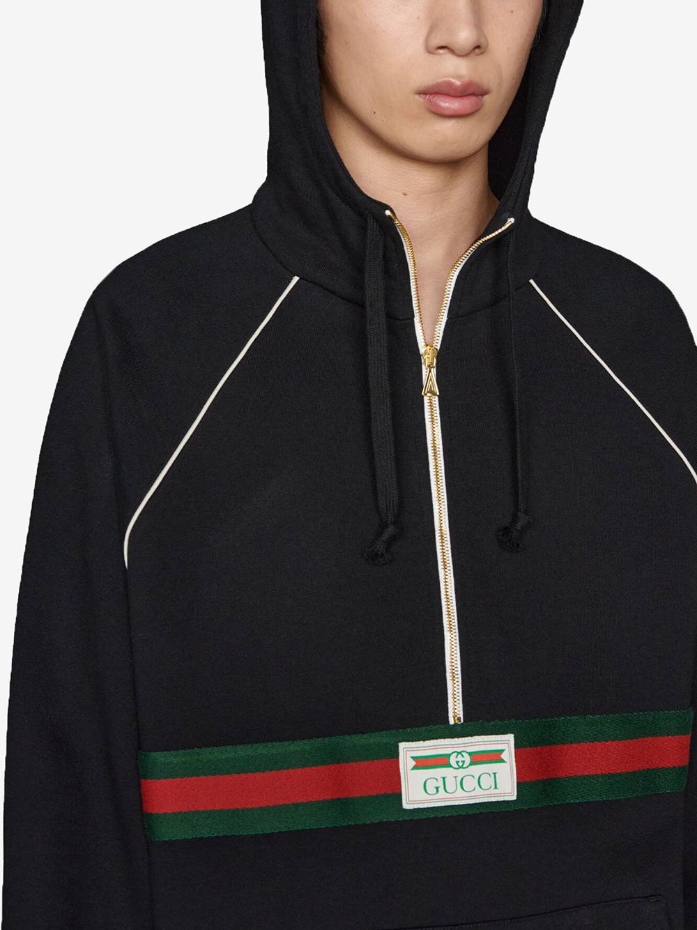 Shop Gucci Web-stripe Cotton Hoodie In Schwarz