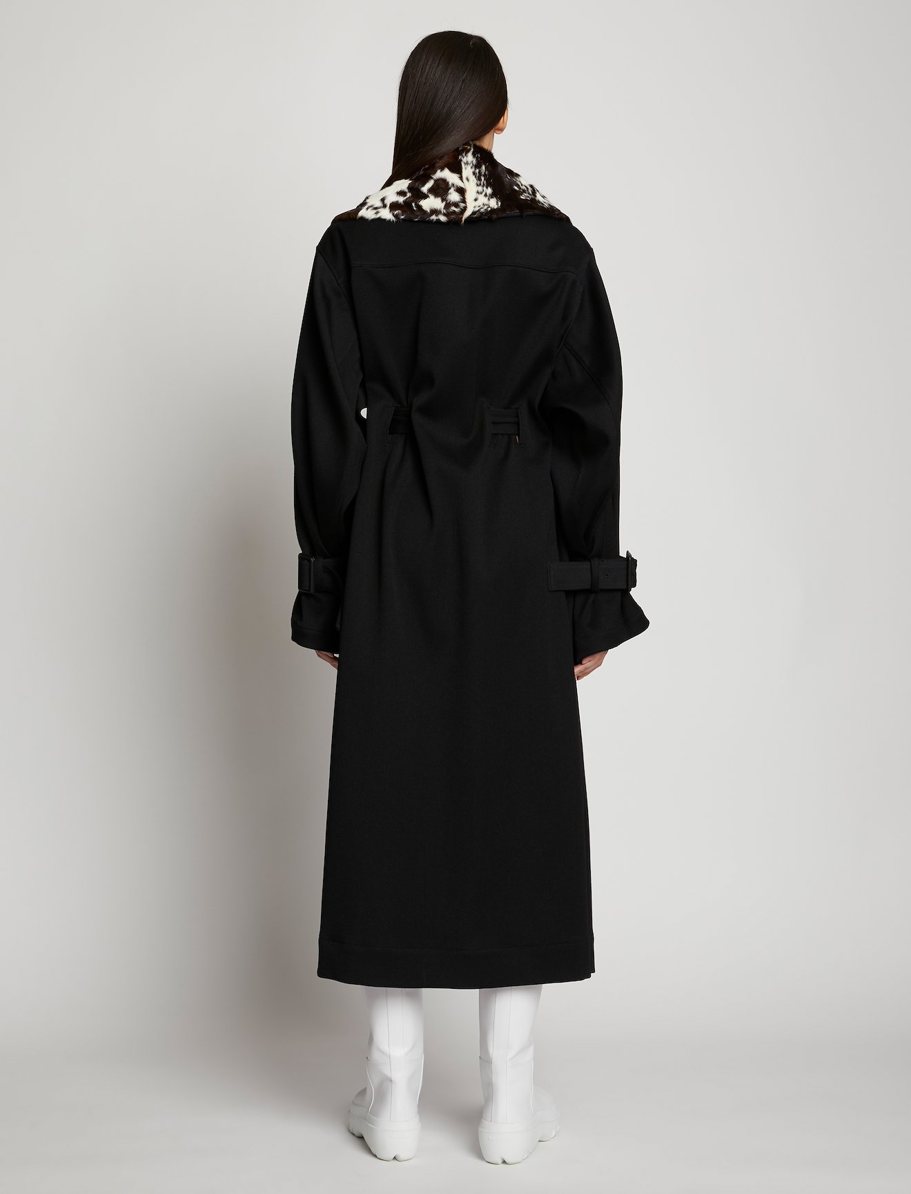 Wool Twill Belted Trench Coat with Shearling Collar #2