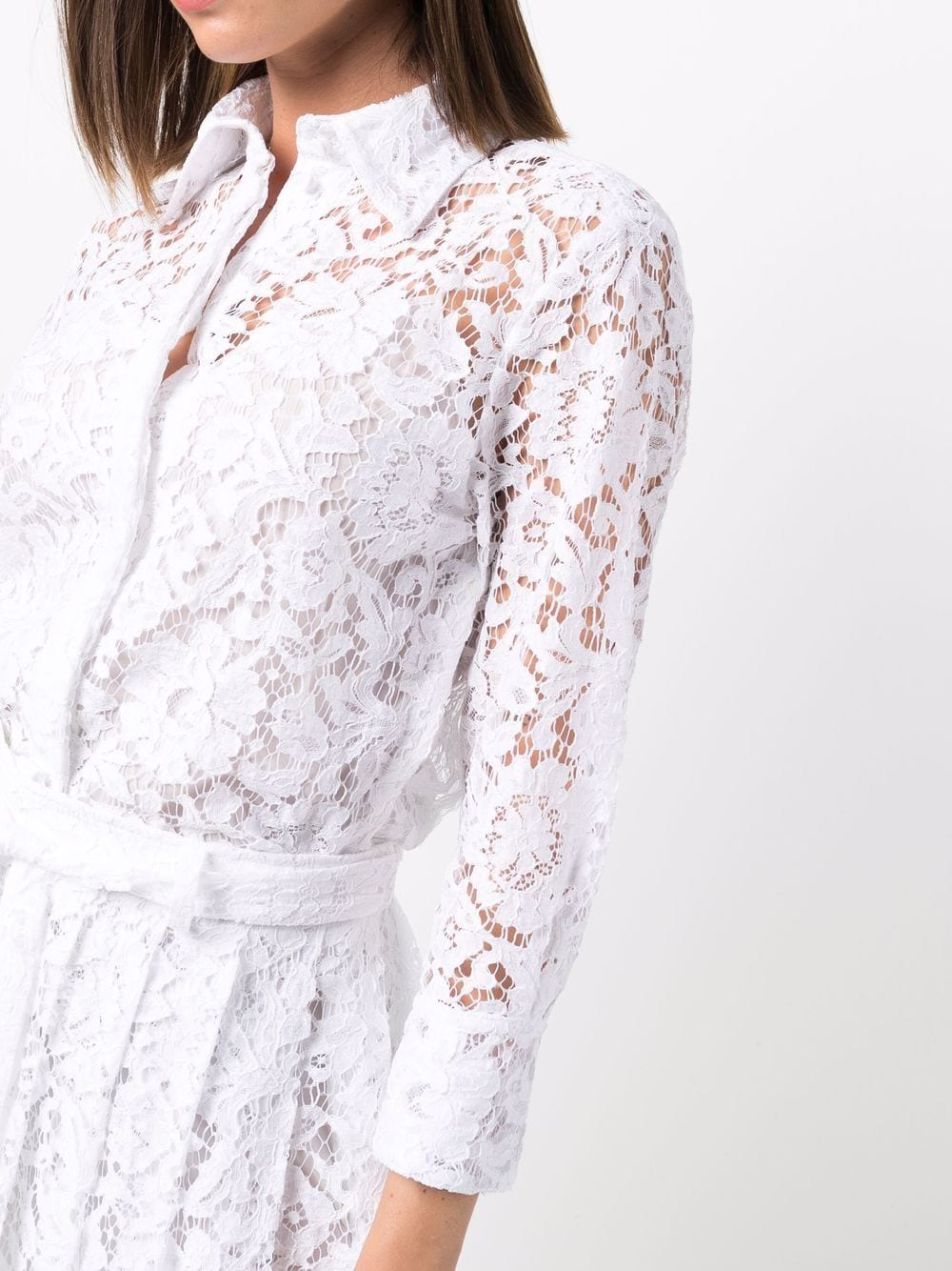 Shop Valentino Floral-lace Pleated Shirt-dress In Weiss