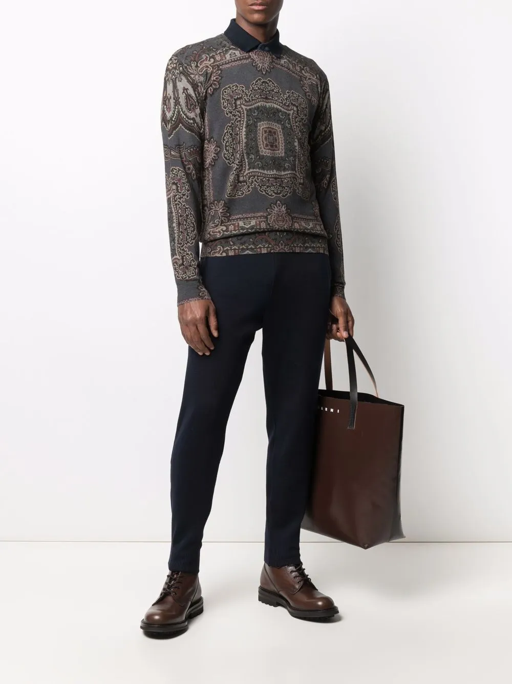 ETRO ジオメトリックテープタッセル付きジャージーニット グレー 