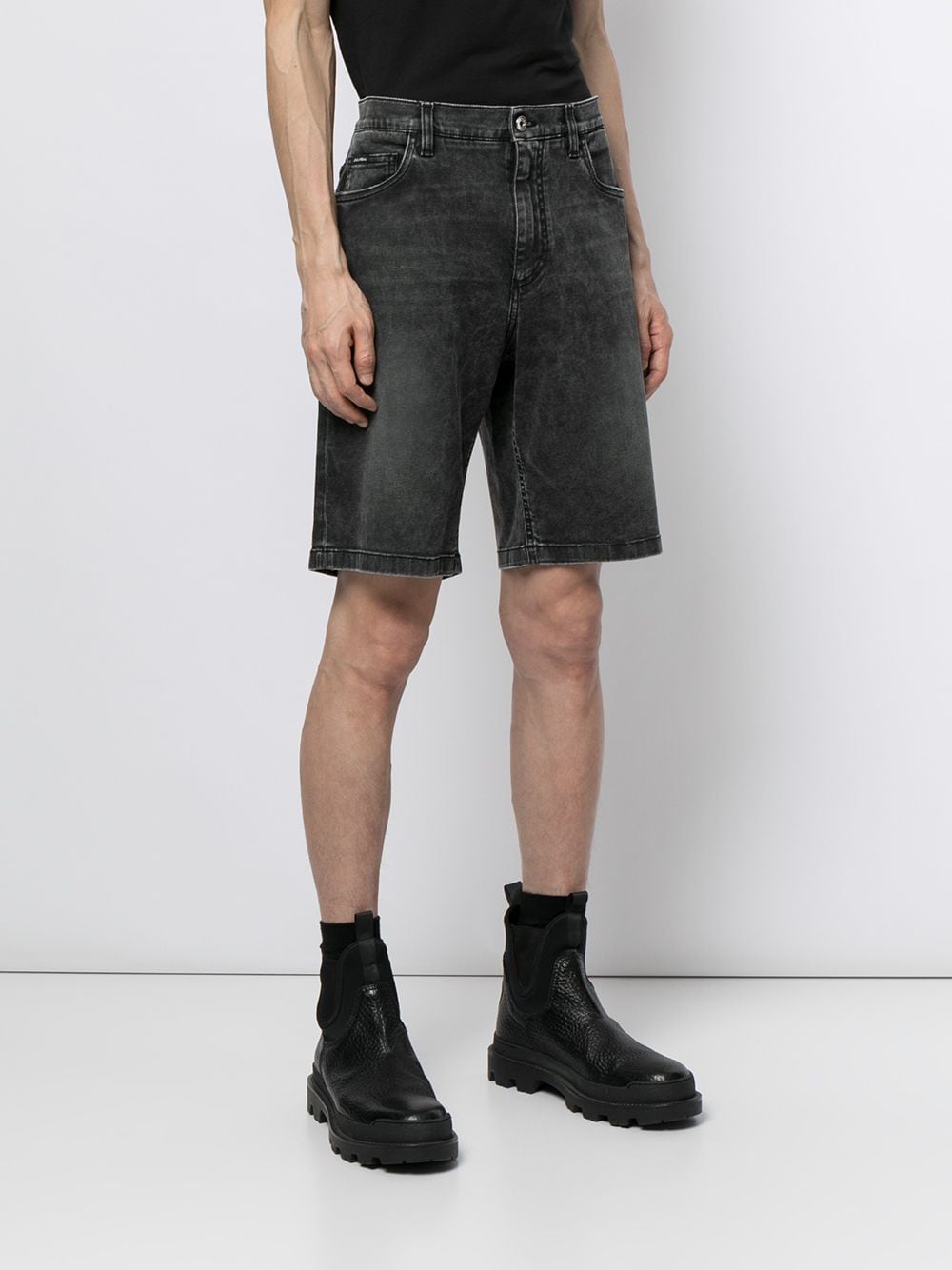 Shop Dolce & Gabbana Stonewash Knee-length Denim Shorts In Grey