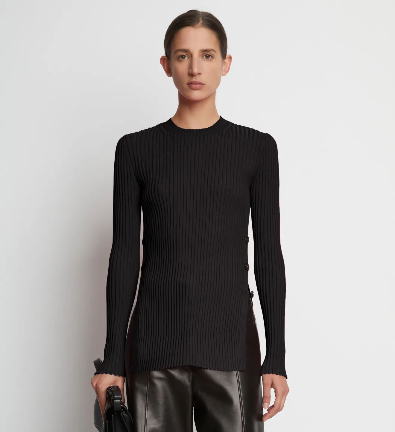 Rib Knit Long Sleeve Sweater in black 