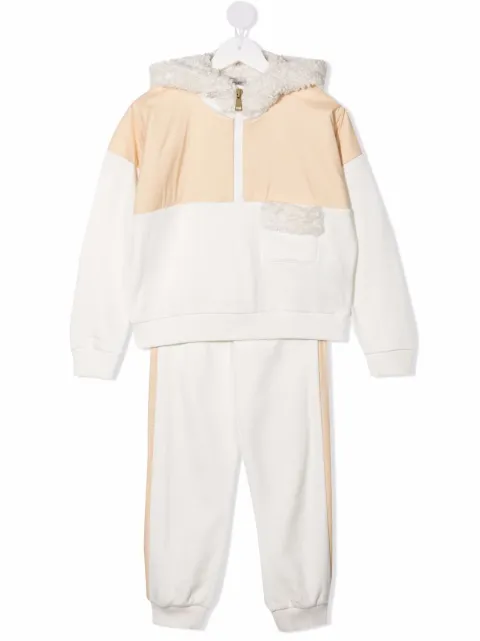 Moncler Kids بدلة رياضية متباينة الألوان بأطراف صوف ناعم