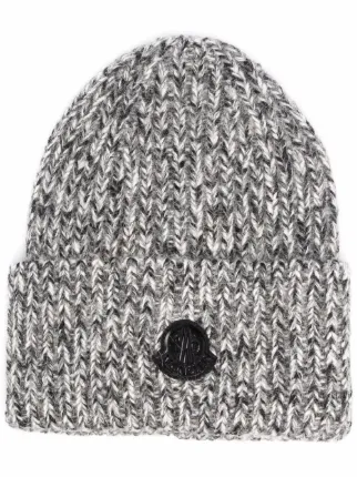 Shop Moncler logo patch beanie with 