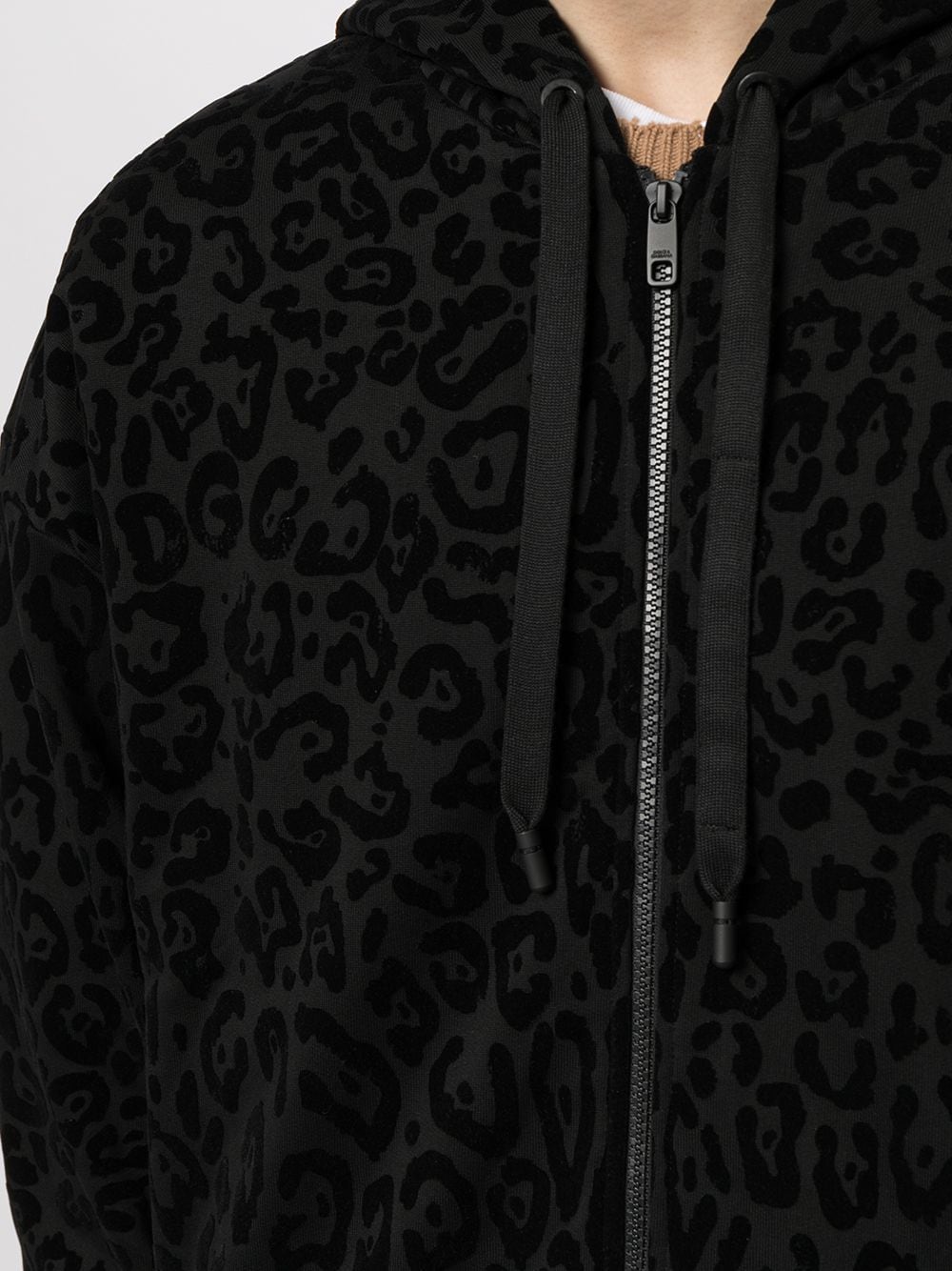 Shop Dolce & Gabbana Leopard-print Zip-up Hoodie In Schwarz