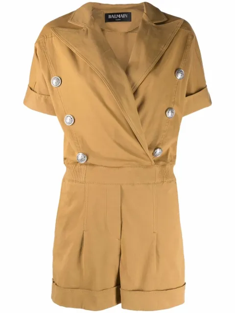 Balmain peak-lapel short-sleeve denim playsuit
