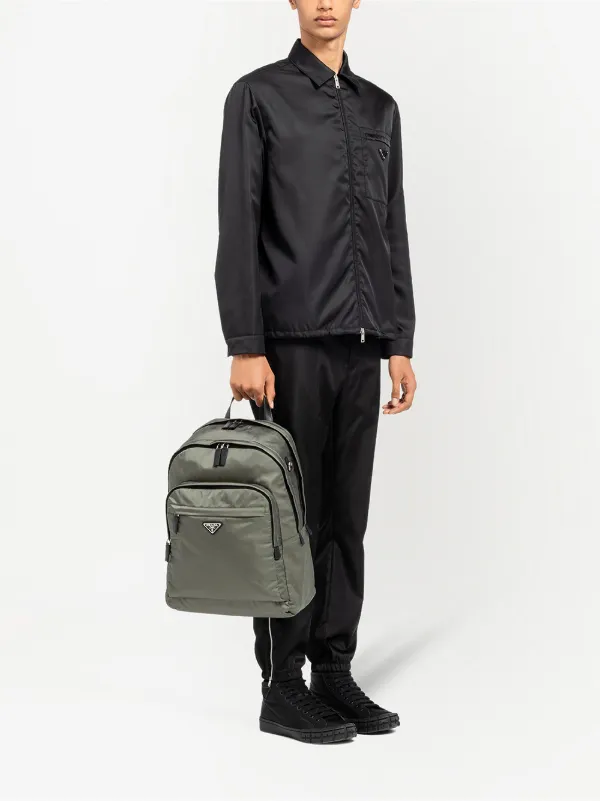 Prada Re-Nylon Triangle Logo Backpack | Green | FARFETCH