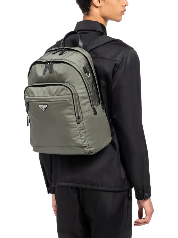 Prada Re-Nylon Triangle Logo Backpack | Green | FARFETCH