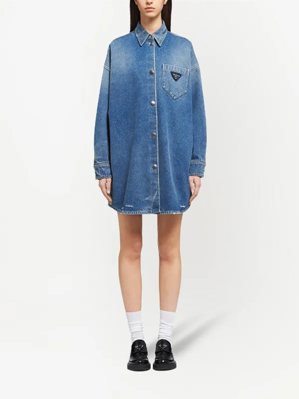 Prada blue logo plaque denim shirt for women | GFC036S2121ZAB at  