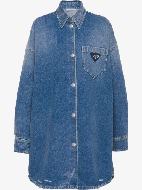 Prada camisa de mezclilla con logo triangular